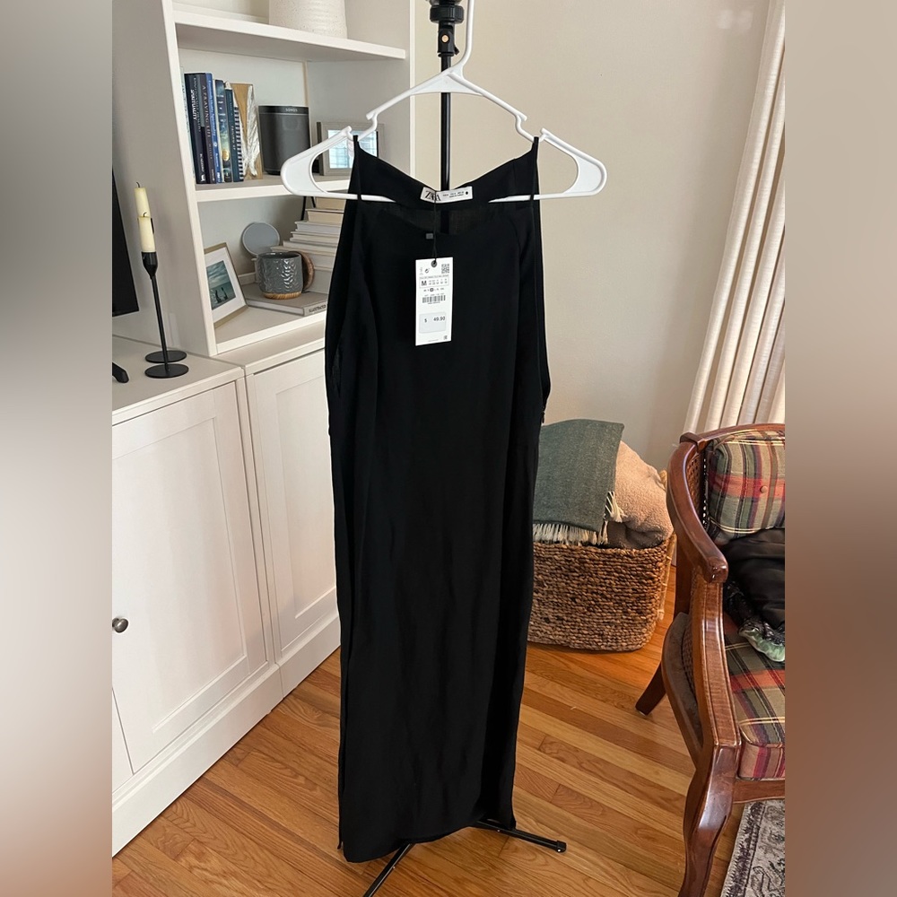 Zara Black Linen High-Neck Dress